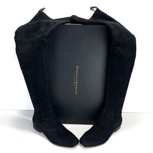 Over-the-knee boots leather Drawstring ties Round toe Stacked heel.